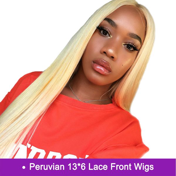 

hair 613 blonde peruvian straight 13*6 lace front wigs with baby hair pre plucked 150% density elastic cap remy hair, Black