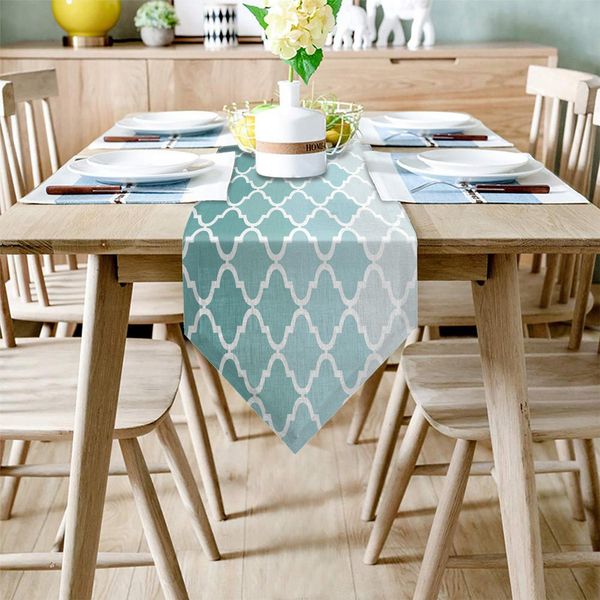 

geometric blue green gradient turquoise modern table runners for wedding party chirstmas cake runner tablecloth home decoration y200421