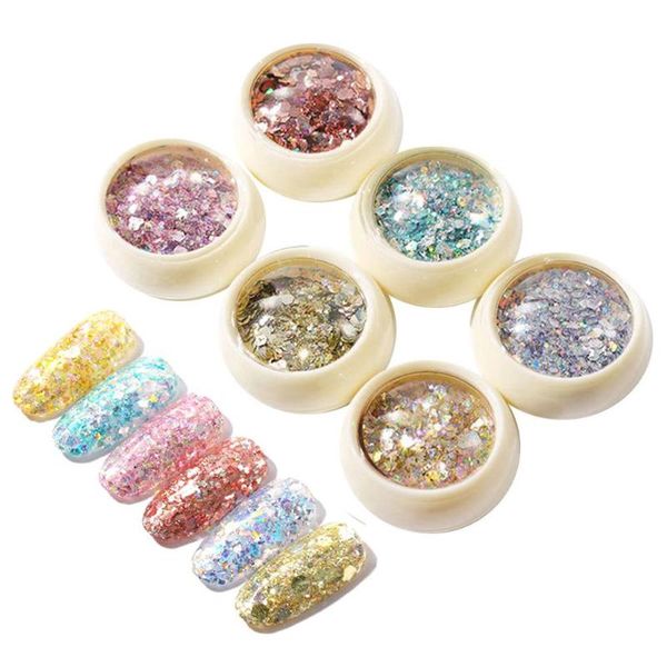 

6pcs diy glitter nail sequins paillette shiny powder manicure art decoration
