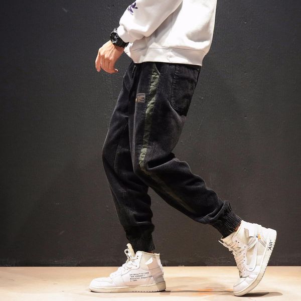 

nueva llegada moda haz cerrado los pies pana pantalones hombres cintura elstica casual pantalones pantalon homme 3 colores tamao, Black