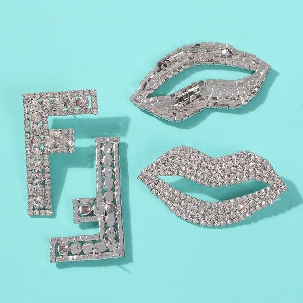 

lip rhinestone earrings trendy fashion letter f earrings crystal drop dangle 2019 new party wedding jewelry gifts e66591, Silver