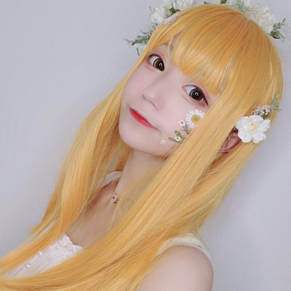 

лимонный желтый парик женский воздух челки длинные прямые цвет волос химические волокна головной убор производитель горячей продажи, Black