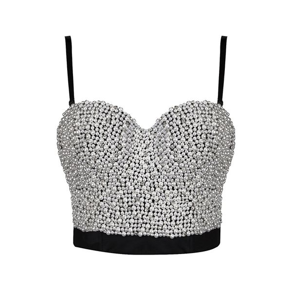 

women beading diamond decor camisole summer short tank party nightclub crop bustier tube top, White