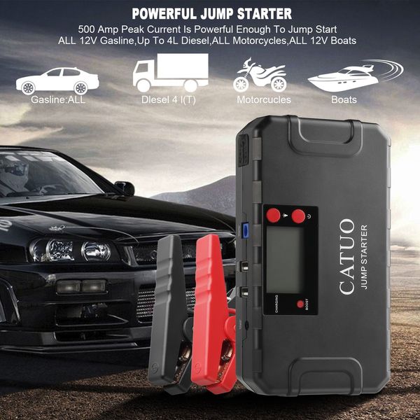 

catuo 13600mah portable auto car jump starter battery booster with usb power bank led for truck motor boat jp