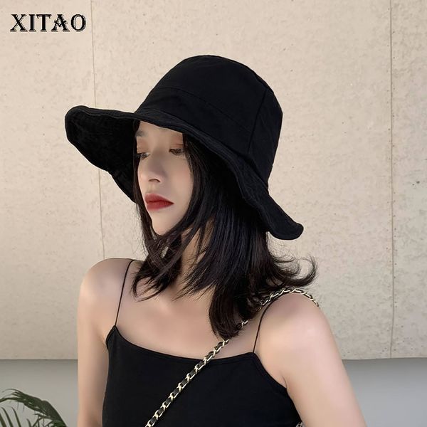 

xitao] 2019 new europe casual loose fashion women bucket hats spring summer solid color flat bucket hats wbb3744, Blue;gray
