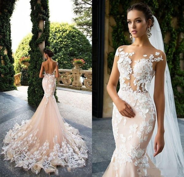 

Milla Nova 2019 Cap Sleeve Mermaid Wedding Dresses Sheer Neck Lace Appliques Illusion Bodices Bridal Gowns Wedding Gowns Vestios De Novia CF
