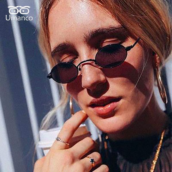 

umanco 2019 new fashion small oval sunglasses women men pc frame ac lens vintage brand beach travel shades gifts, White;black