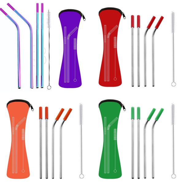 

50sets/lot 20oz portable silicone tip cover stainless steel straw straight bent drinking straw travel neoprene storage bag