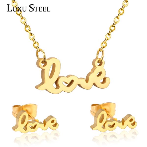 

luxusteel stainless steel sets gold/silver color letter note pendants & necklace earring for women jewellery brinco cutwb