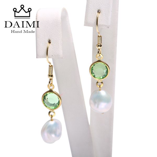 

daimi green peridot &keshi pearl earrings sway crystal dangling earrings 925 silver hooks earrings stylish girls jewelry t190626, Golden;silver