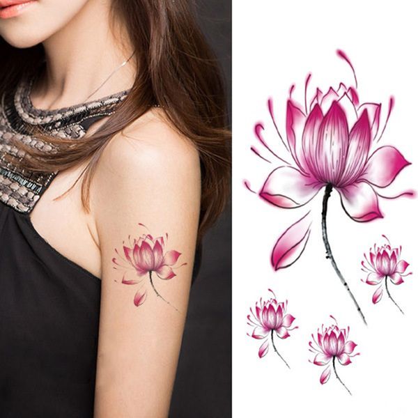 Acheter Tatouage Lotus Rose Autocollant Temporaire Tatouage Temporaire Pour Les Filles Tatouage Autocollant Flash Tatoo Faux Tatouage Fleur Body Art