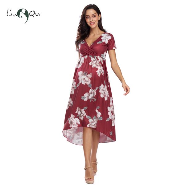 

женщины v-образным вырезом с принтом асимметричной талии галстук кормящих материнства платья старинные цветочные беременных одежда беременно, White