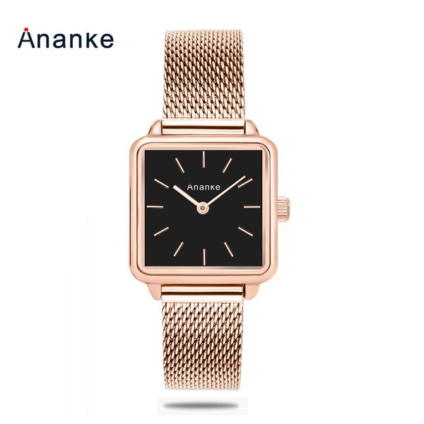 

ananke watch japan original movement ladies watch leather mesh belt waterproof women watches, Slivery;brown
