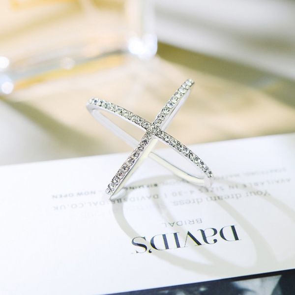 

originality trend ring woman luxurious line stereo intersection lovers ring, Silver