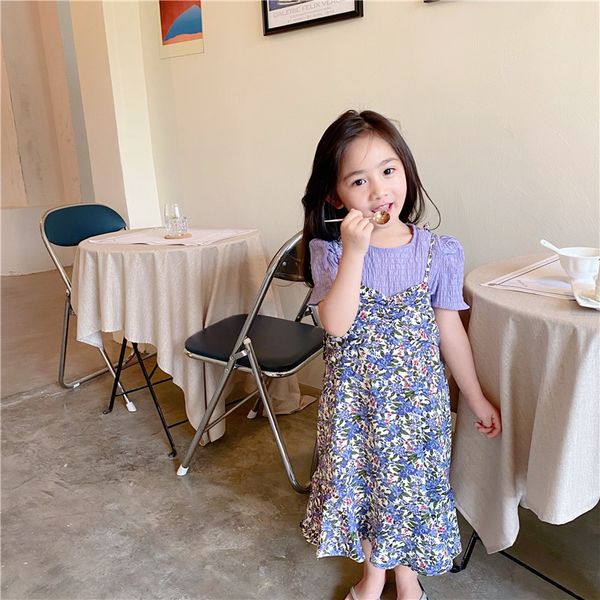 

summer baby girl floral print two piece dress 2 pcs party dress korean kid children toddler swing 2 piece vestidos, Red;yellow
