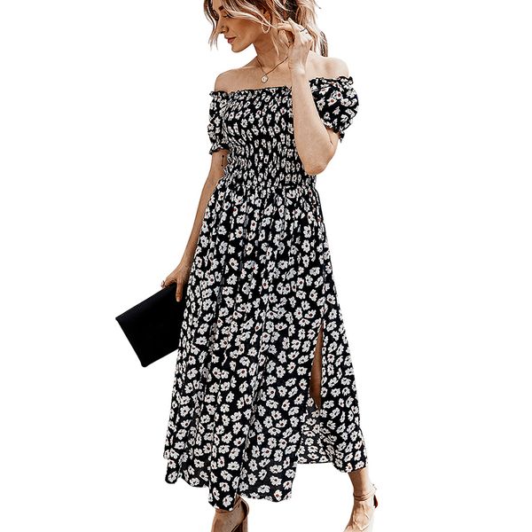 

casual dresses spring and summer 2021 single shoulder stand explosive style dress, Black;gray