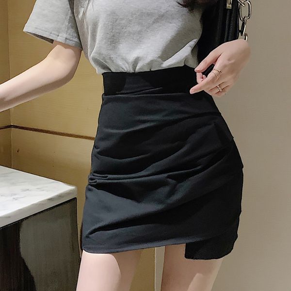 

skirts women retro mini summer high waist pencil beach irregular slim fit short women's clothing, Black