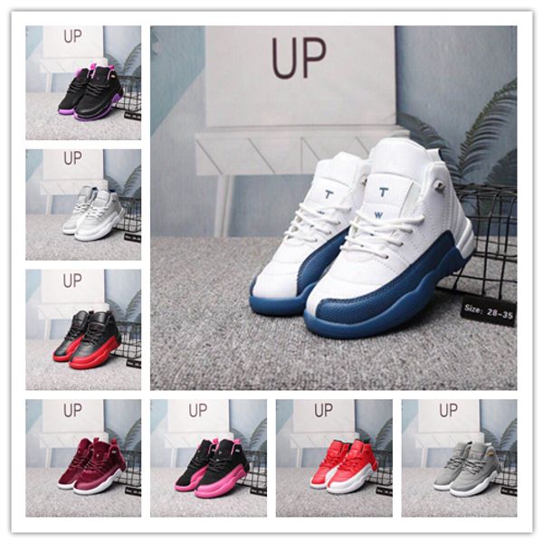 

kids big boy youth shoes new chicago xii gs pink lemonade children basketball shoes 12s pink lemonade xii sneakers size 28-35, Black