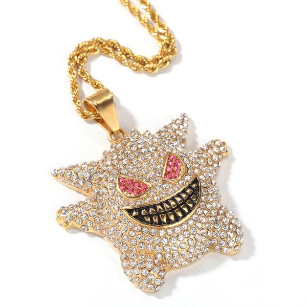 

2019 new arrived men hip hop gengar pendant necklaces stainless steel never fade hiphop iced out bling necklace fashion jewelry, Silver