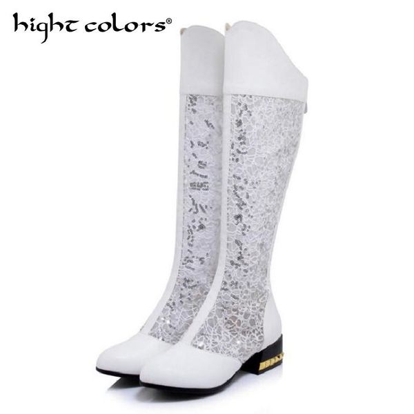

summer women's long boots casual comfort chunky heel fashion boots women mesh knee high black white shoes