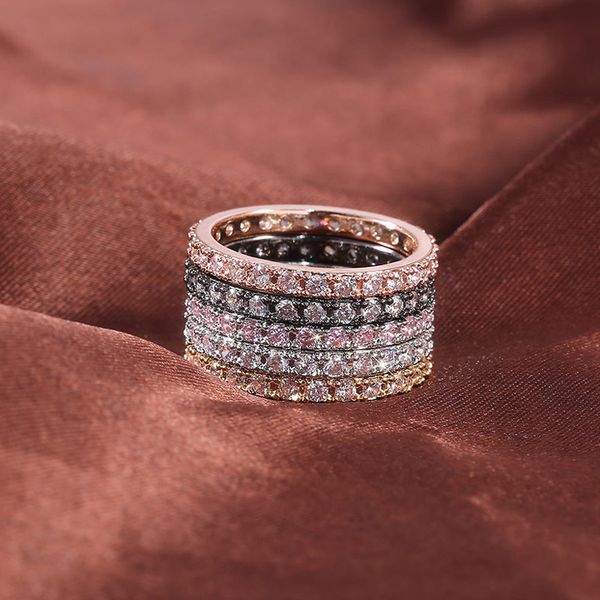 

fashion finger rings simple and elegant gold black rose gold silver color sparkling zircon full cz wedding ring jewelry gift, Slivery;golden