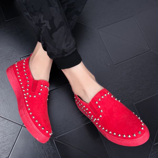 

comemore men silver rivet leather shoes fashion male suede casual flat street style shoes slip on solid round toe creepers