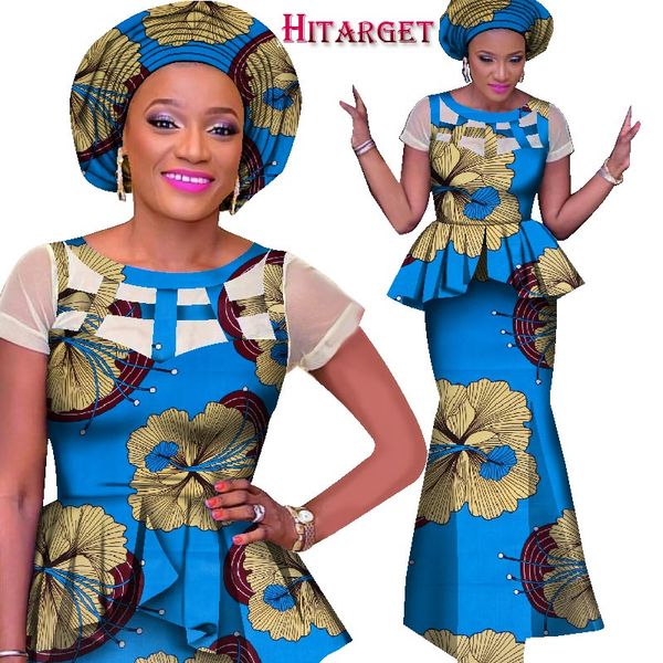 

african ankara print skirt set unique handmade mermaid skirt and set clothing wedding guest dress with head tie wy1557, Red