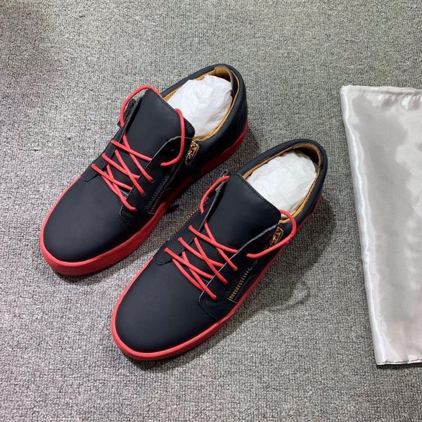 

h1018 2019 men luxury designer shoes mens\womens new style fashion casual shoes leather in round toe double zipper laced shoes, Black