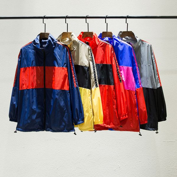 

colour blocking logo printed women men windbreaker jacket hiphop streetwear men oversized windbreaker jacket coat, Black;brown