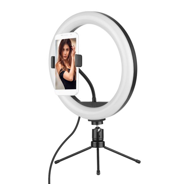 

10 inch led ring selfie light lamp 10w dimmable 2700-5500k color temperature with phone holder tripod for iphone samsung huawei