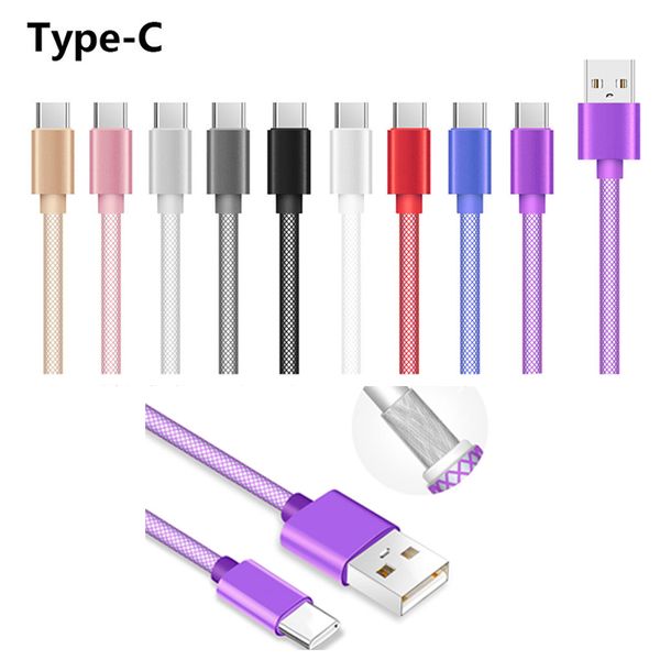 

2a 1a fast charging type c micro usb cable fish net thicker braided fabric 3ft 1m data charger cables for samsung phone