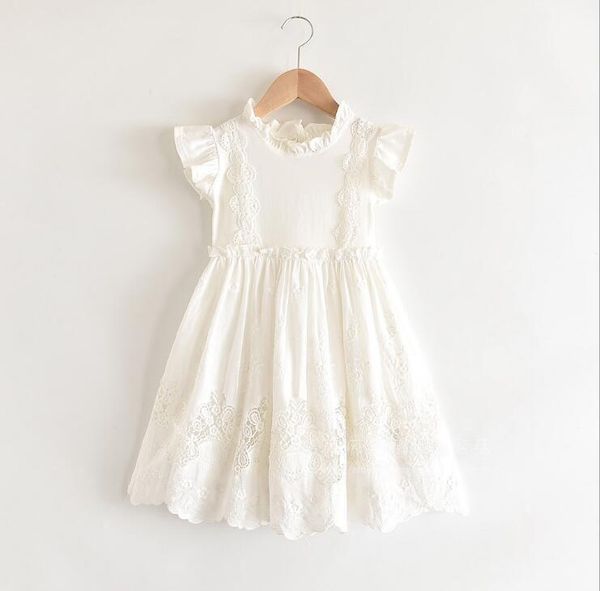 

2020 summer new children baby cotton lace hollow out dresses , girls princess sweet clothes 6 pieces lot wholesale, Red;yellow