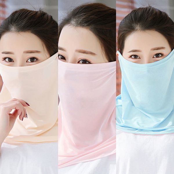 

ag34a весна защита шеи маска дышащая женщина маска для лица солнце и летний шарф уф защита маска велоспорт тонкая вуаль маленький шелковый ш, Black