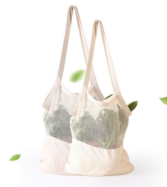 

fashion reusable cotton mesh fruit bag string grocery fruit storage shopping bag