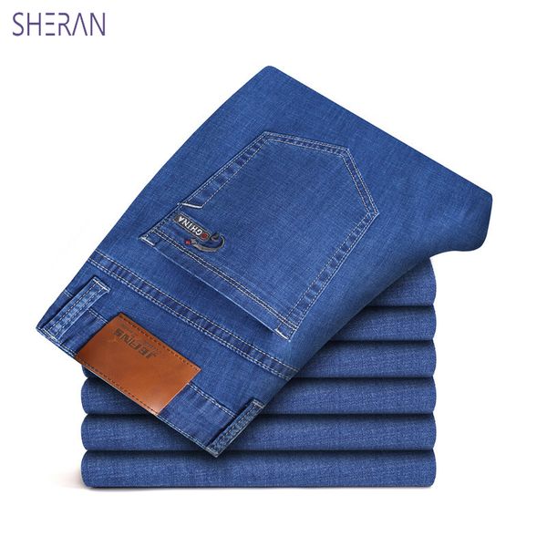 

sheran 2019 new men's fashion jeans business casual stretch slim jeans classic trousers denim pants male mens brand, Blue