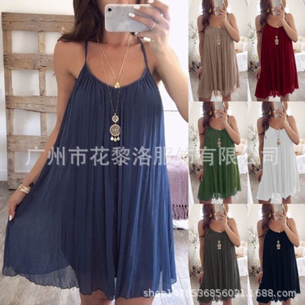 

color 2019 pure fold allocate edge camisole vest chiffon dress, Red;white