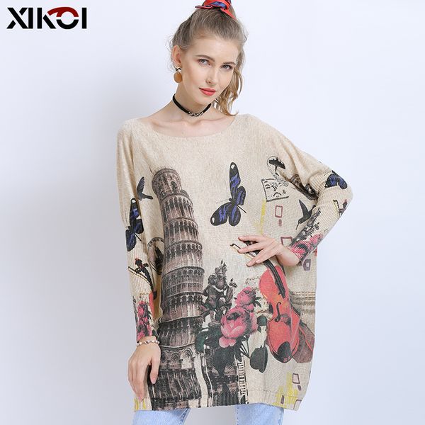 

xikoi winter oversized sweater for women warm long pullover dresses fashion butterfly print jumper knitted sweaters pull femme, White;black