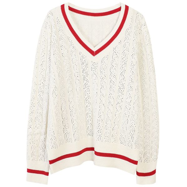 

2020 new spring autumn winter women sweaters long sleeves beads designer sweater women v-neck loose knitted sweater women thick size s-l, White;black