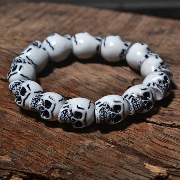 

fc002 imitation yak bone bracelet retro personality bangles cool man vintage style halloween woman beaded bracelet, Black