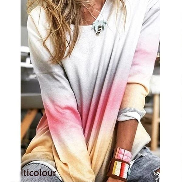 

new autumn women fashion gradient color print sweatshirt female casual o neck long sleeve pullover for women, Black