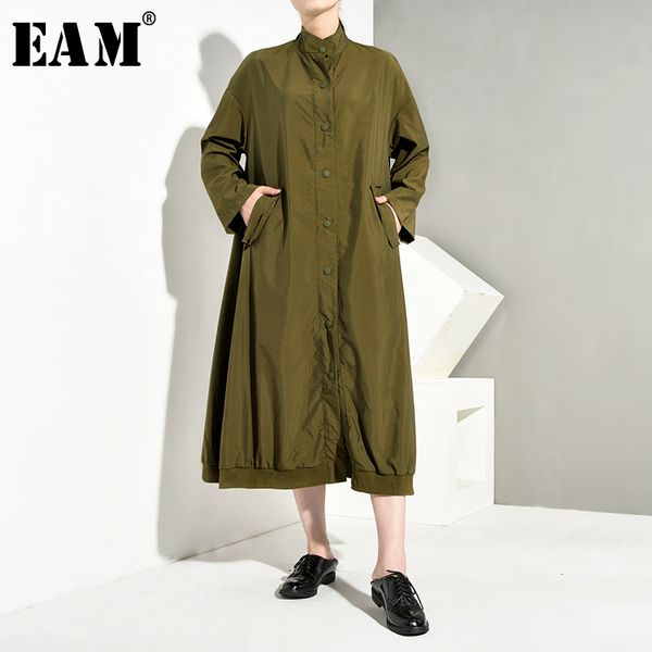 

eam] loose fit black multicolor long big size jacket new stand collar long sleeve women coat fashion autumn winter 2019 1a117, Black;brown