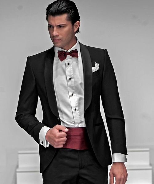 

популярные one button groomsmen шаль лацкане жениха смокинги мужчин костюмы венчания / prom best man blazer (куртка + pantst + tie) 1002, Black;gray