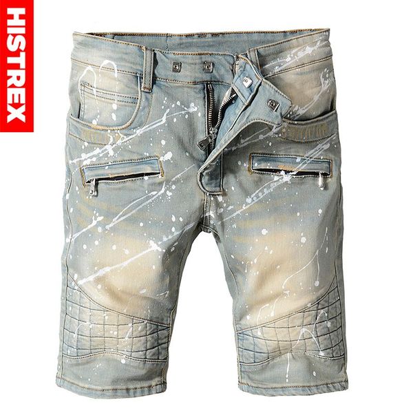 

2019 Grid Men Jeans Shorts High Quality Fashion Designer Brand Light Blue Jean Hip Hop Knee Length Cotton Pants For Mens HJ8TEC#