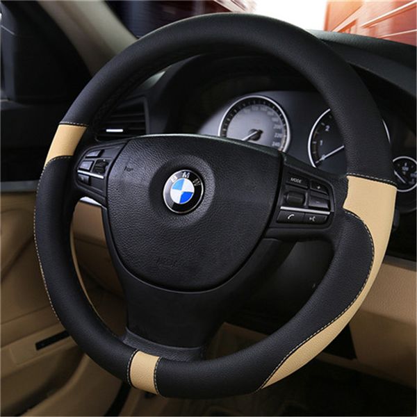 

3d brand car steering-wheel 38cm leather hand-stitched pu leather car steering wheel cover fit for most cars styling