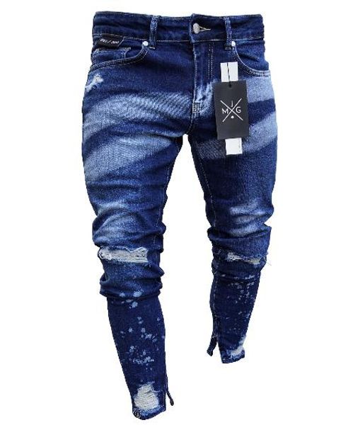 

washed blue mens designer jeans mens gradient pencil denim pencil pants long slim fit zipper biker jeans