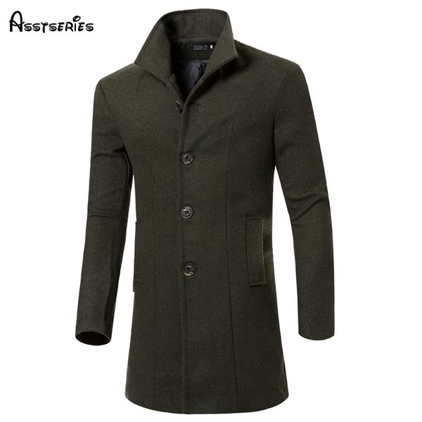 

2018 fashion men cashmere coat winter new pure color lapel long overcoat men's woolen windbreaker d63, Black