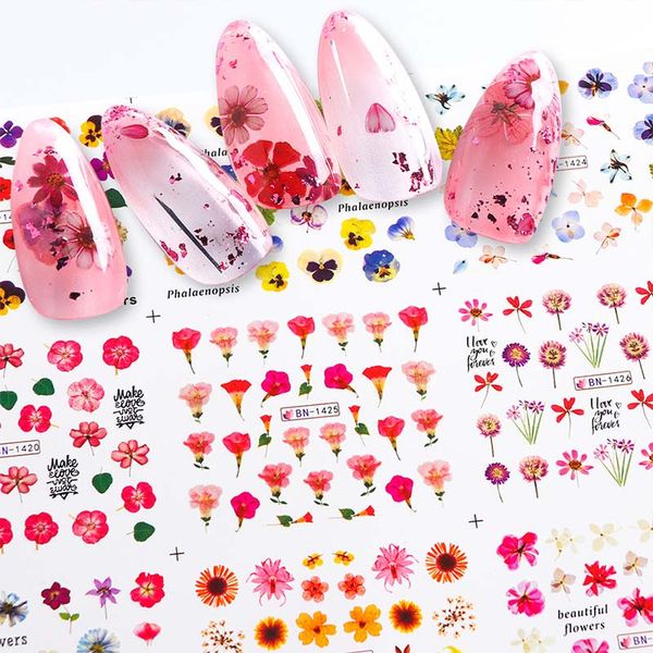 

color floral nail sticker nail decal bloosm designs tattoos nail slider flowers deco water transfer wrap manicure chbn1417, Black