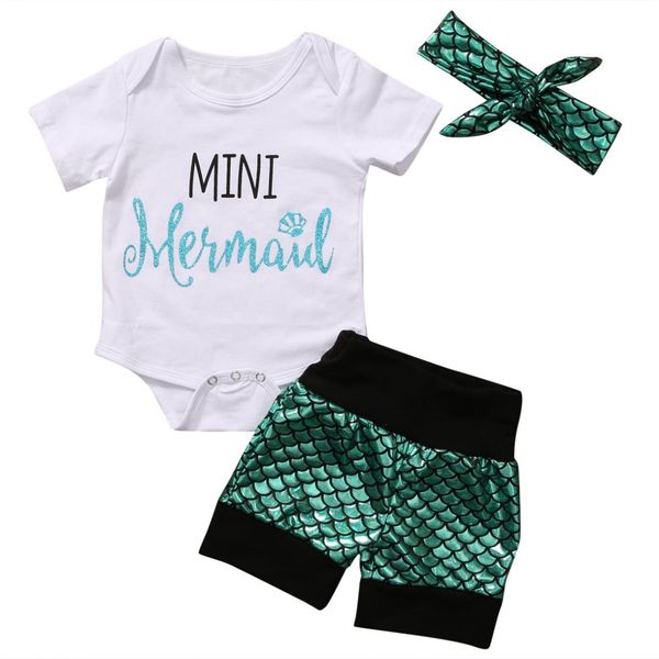 

new adorable 3pcs infant baby girls mermaid outfits +bottom+headband 3pcs clothes set, White