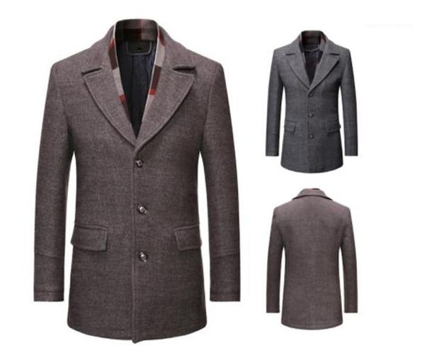

mens winter designer thick trench coats lapel neck long sleeve solid color homme clothing fashion style csaual apparel, Tan;black