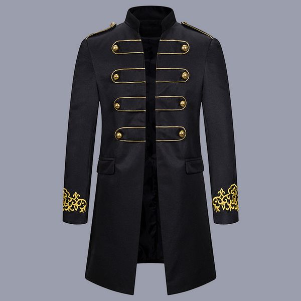 

mjartoria men's black embroidery suit jacket steampunk vintage tailcoat jacket men gothic victorian prom stage costume homme, Tan;black